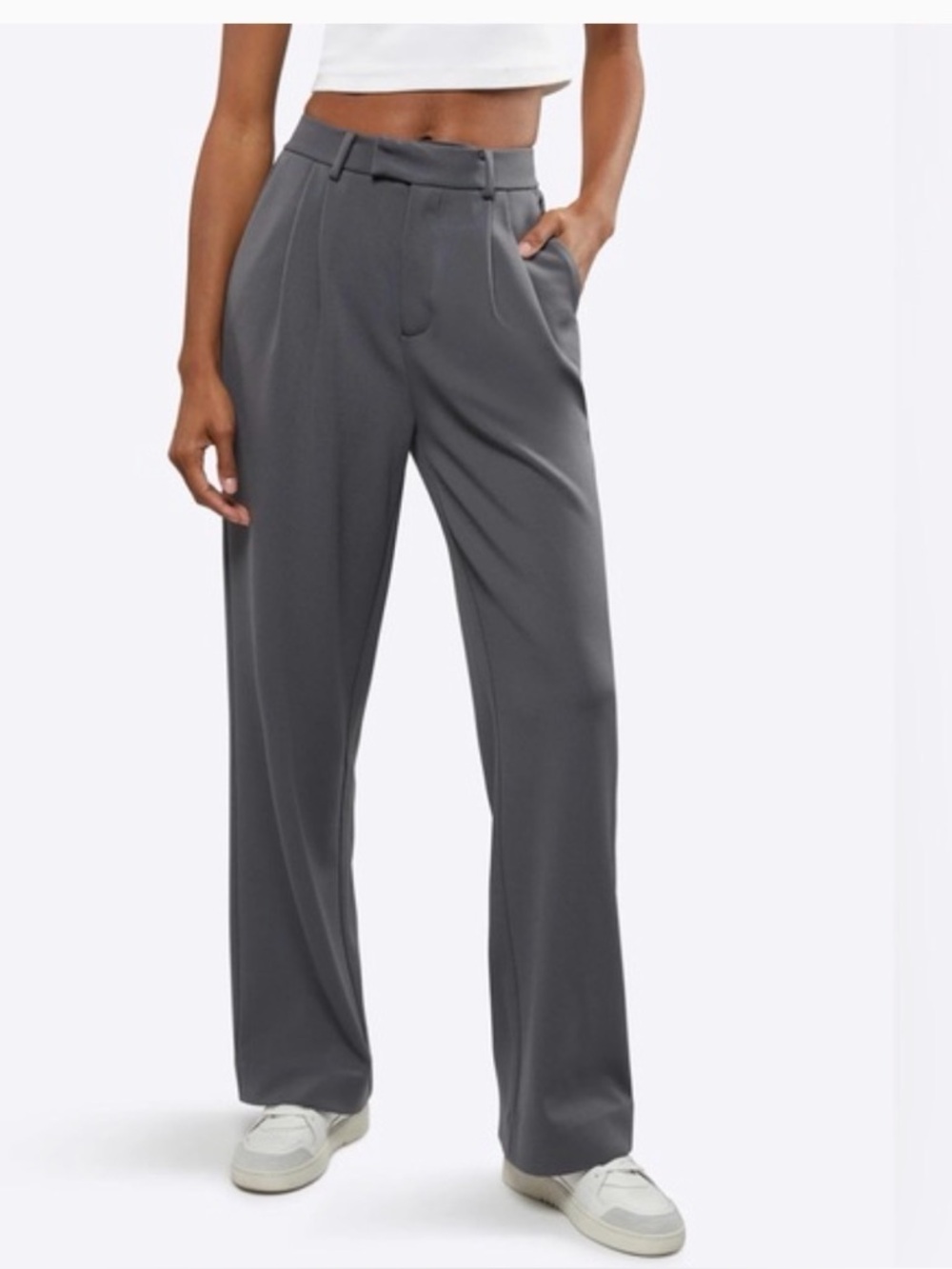 CUTS Womens Essential Pant Overcast Gray High Waisted Pleated WB10346H NEW